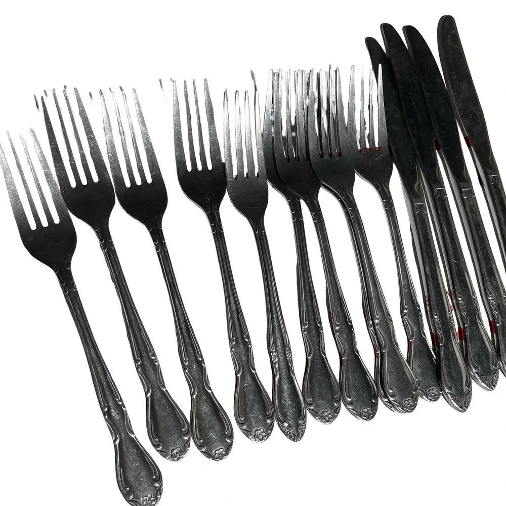 Walco Stainless 18 Chrome No 5 Flatware Forks Knives Set 14 Pieces Vintage